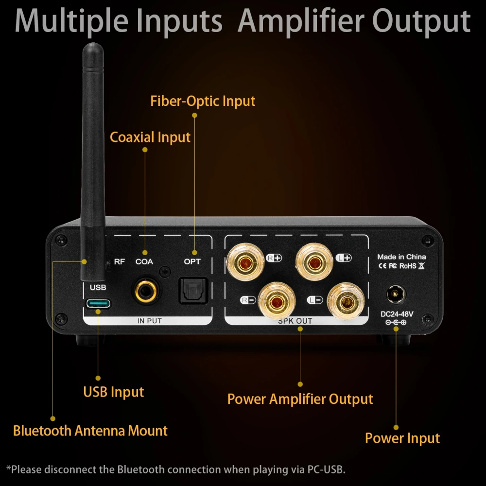 LSYSA DA8 GaN Bluetooth 6.2 HiFi Stereo Amplifier 300W×2 Class D Digital Power Amplifier Optical Coaxial USB LDAC For Home Audio