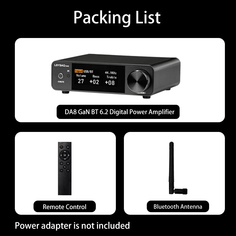 LSYSA DA8 GaN Bluetooth 6.2 HiFi Stereo Amplifier 300W×2 Class D Digital Power Amplifier Optical Coaxial USB LDAC For Home Audio