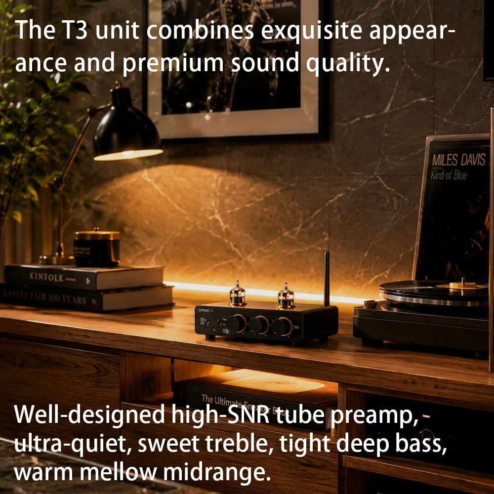 LSYSAQ T3 Vacuum Tube Preamplifier Bluetooth 5.4  6J1 Tube HiFi Stereo with Tone Control LDAC APTX‑HD Audio Input for Home Amp