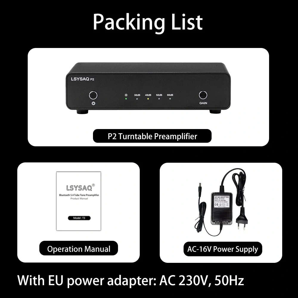 LSYSAQ P2 Phono Preamp MM MC Hi‑Fi Turntable Preamplifier RIAA Equalization 4‑Level Gain NE5532 LME49720 for Vinyl Record Player