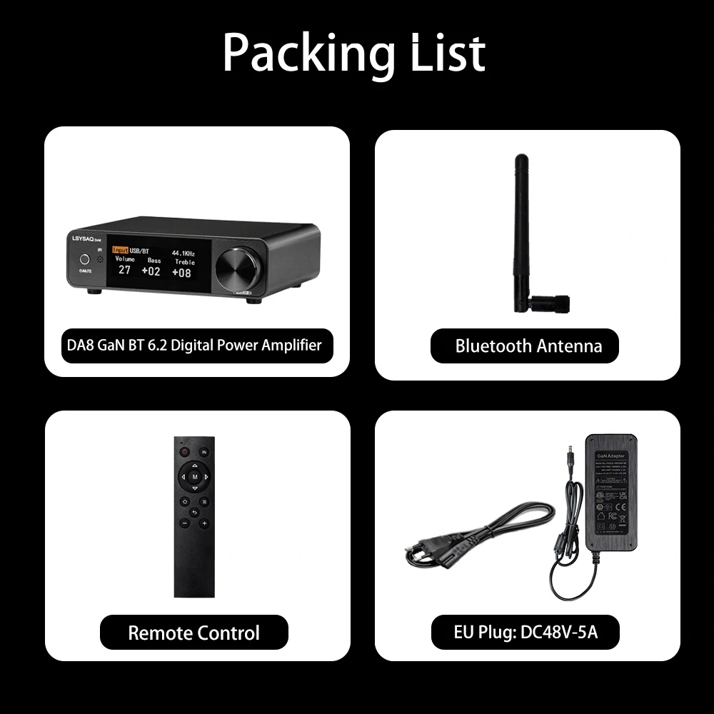 LSYSA DA8 GaN Bluetooth 6.2 HiFi Stereo Amplifier 300W×2 Class D Digital Power Amplifier Optical Coaxial USB LDAC For Home Audio