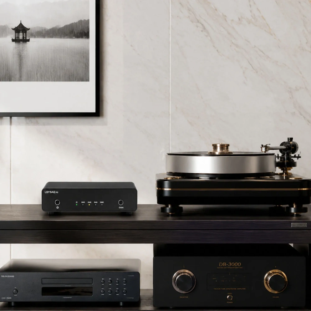 LSYSAQ P2 Phono Preamp MM MC Hi‑Fi Turntable Preamplifier RIAA Equalization 4‑Level Gain NE5532 LME49720 for Vinyl Record Player