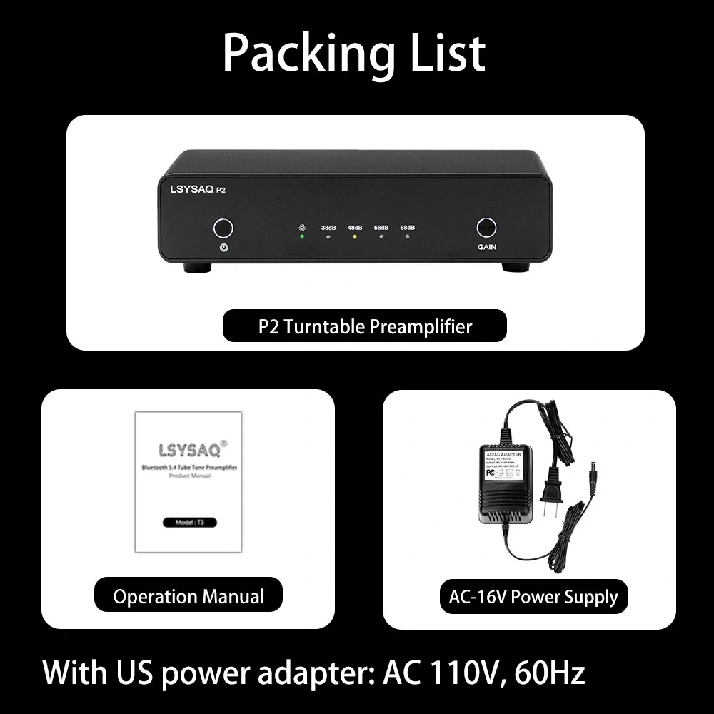 LSYSAQ P2 Phono Preamp MM MC Hi‑Fi Turntable Preamplifier RIAA Equalization 4‑Level Gain NE5532 LME49720 for Vinyl Record Player