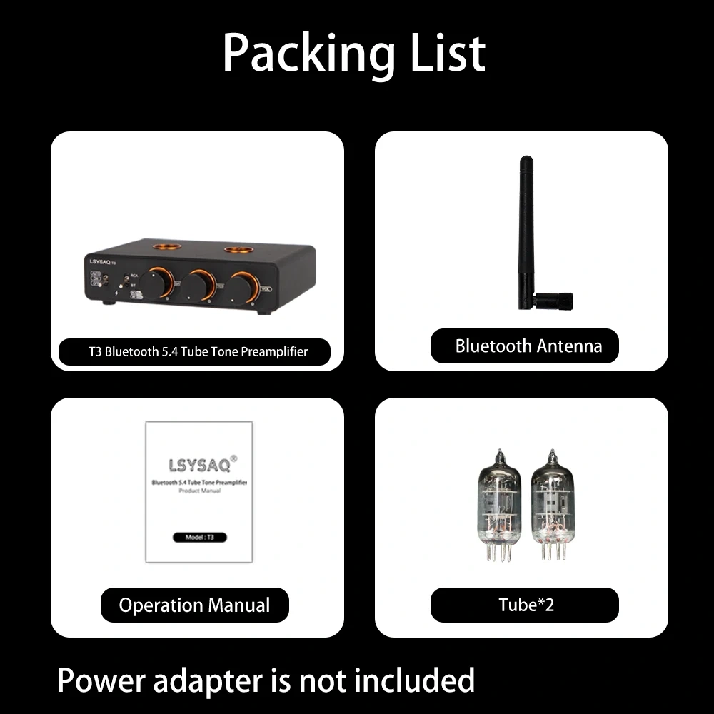 LSYSAQ T3 Vacuum Tube Preamplifier Bluetooth 5.4  6J1 Tube HiFi Stereo with Tone Control LDAC APTX‑HD Audio Input for Home Amp