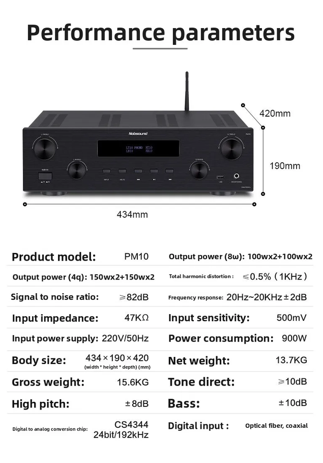 latest Nobsound/ PM10 high-fidelity amplifier home HiFi professional Bluetooth HIFI digital amplifier