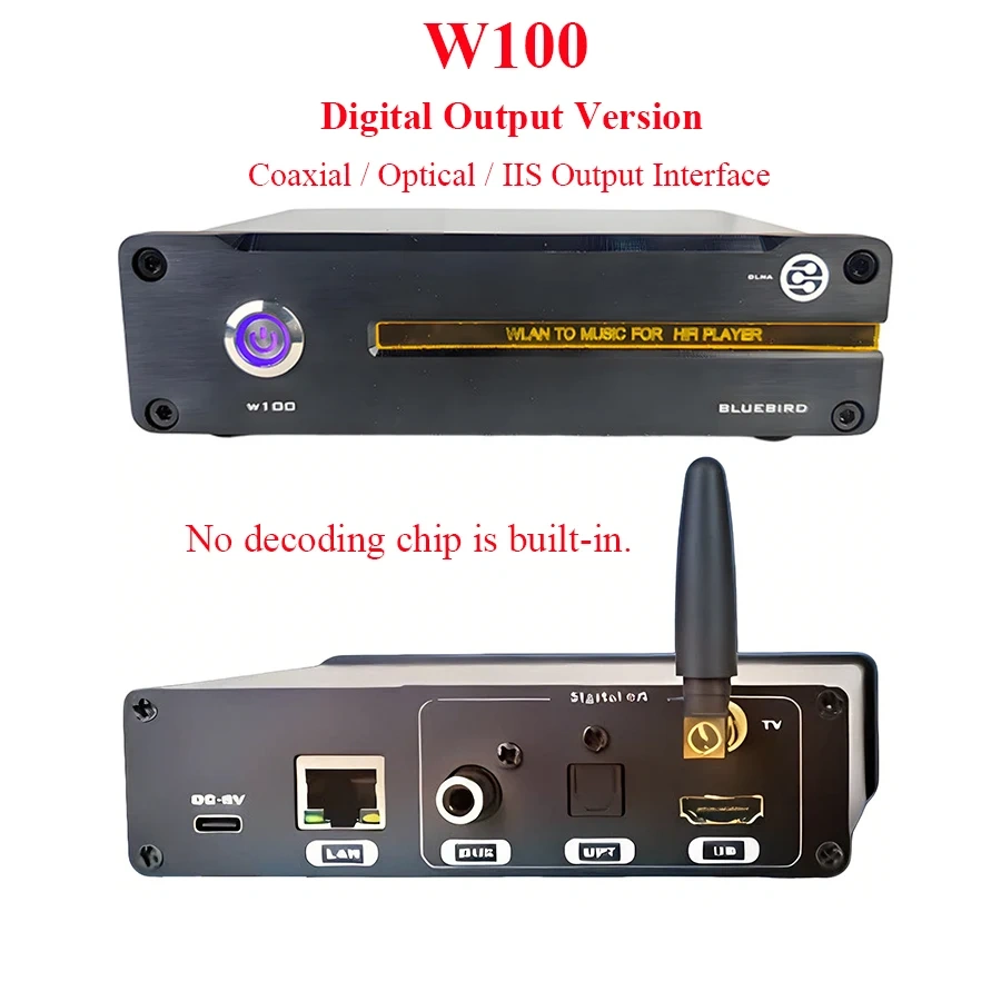 W100 Streaming Audio Player Wi-Fi Network Player AirPlay Casting & Screen Mirroring Built-in Roon, ES9039Q2M DAC Built-in