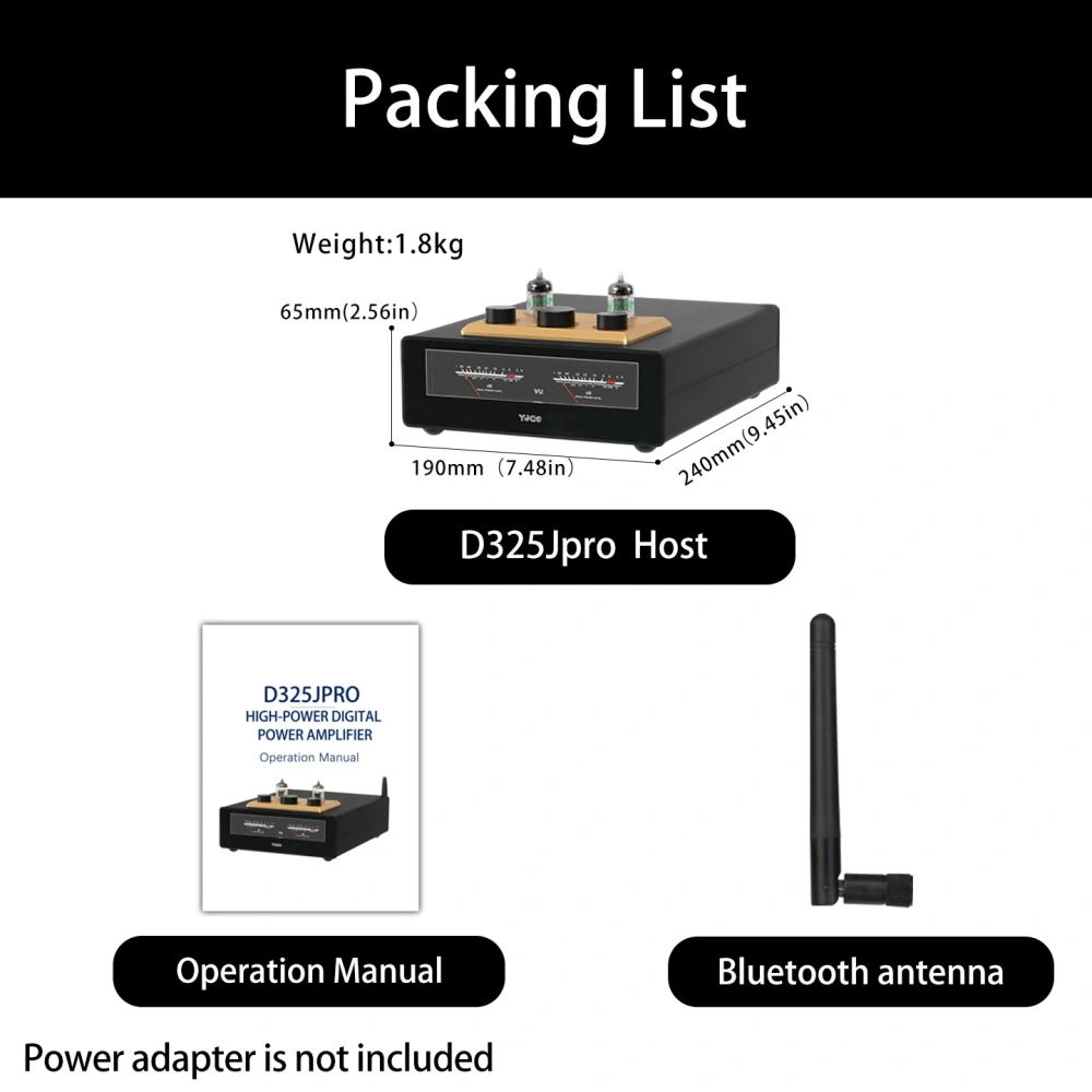 YJCO D325JPRO Audio HiFi JAN5654 Vacuum Tube Power Amplifier Bluetooth Receiver TPA3255 with VU Meter 300W*2 Max 6J1 Tube Preamp