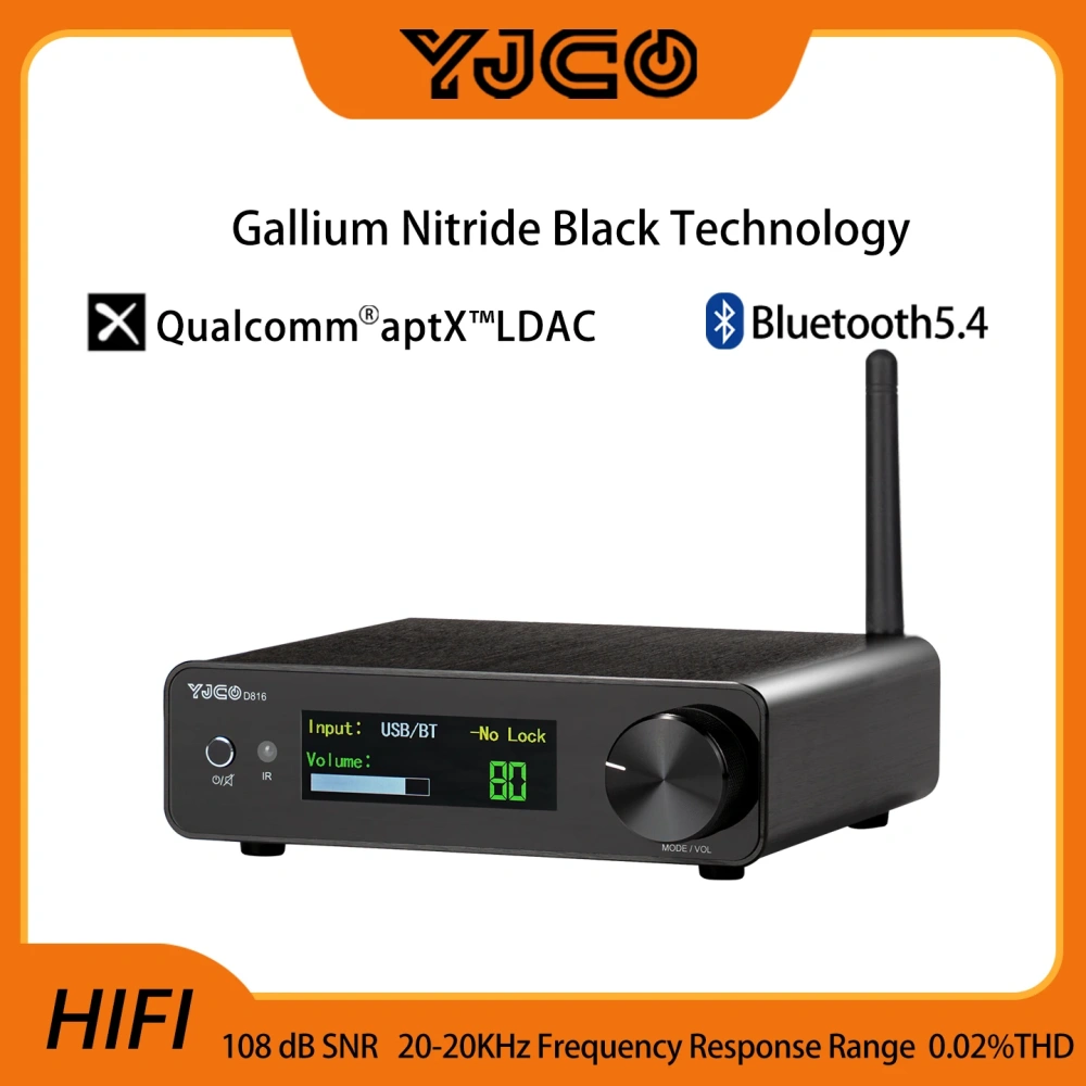 YJCO D816 High-fidelity Digital HIFI Power Amplifier 300W*2 Bluetooth Lossless Home Audio Amplifier Gallium Nitride ACM8816 Chip