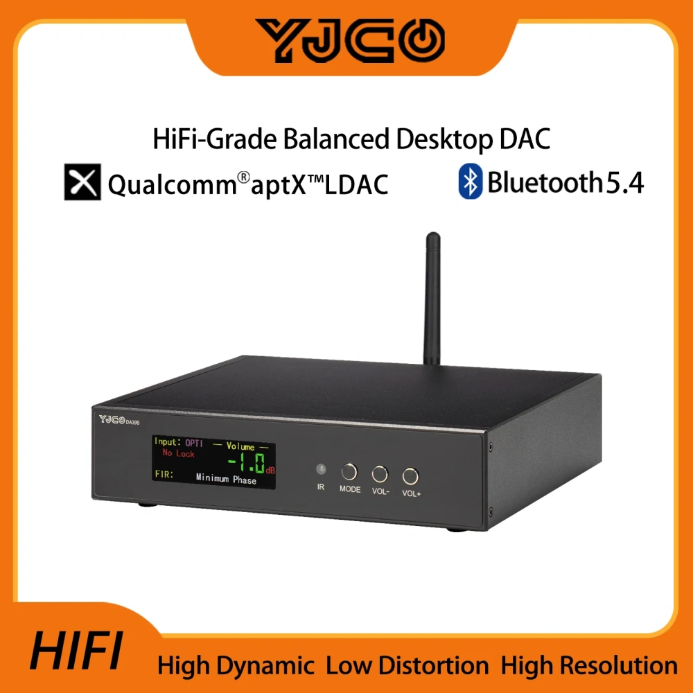 YJCO DA39S Balanced Audio DAC Decoder HiFi Audiophile-Grade Bluetooth Lossless Decoder Preamplifier Dual-Chip ES9039Q2M Home Use