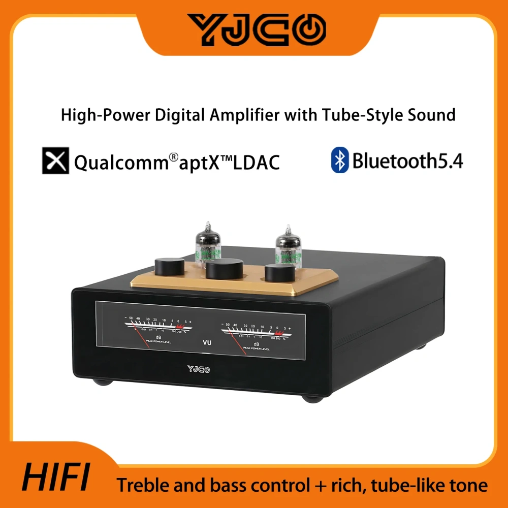 YJCO D325JPRO Audio HiFi JAN5654 Vacuum Tube Power Amplifier Bluetooth Receiver TPA3255 with VU Meter 300W*2 Max 6J1 Tube Preamp