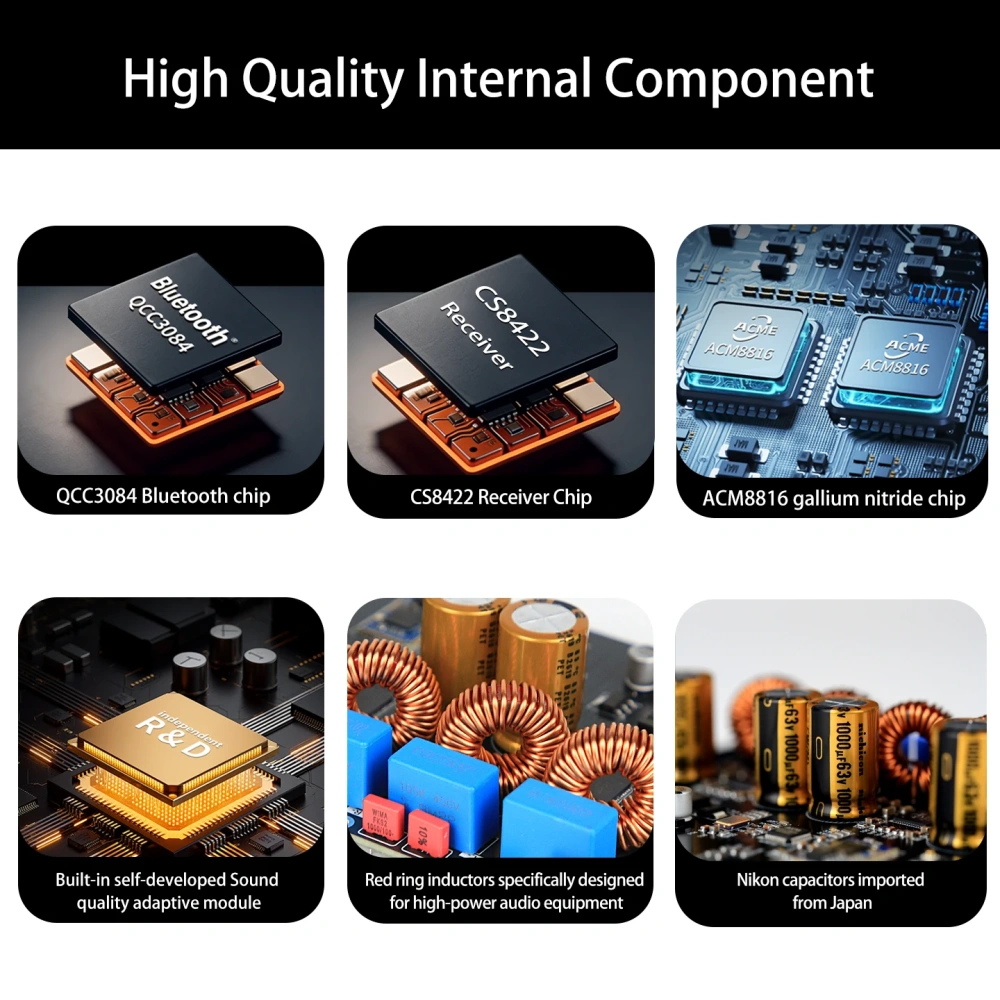 YJCO D816 High-fidelity Digital HIFI Power Amplifier 300W*2 Bluetooth Lossless Home Audio Amplifier Gallium Nitride ACM8816 Chip