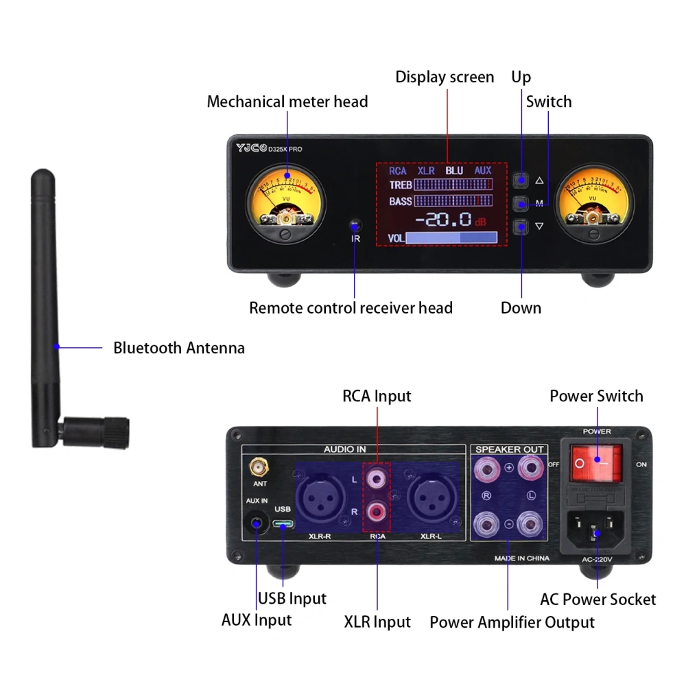 YJCO D325XPRO High-power TPA3255 Dual-channel Balanced HiFi Digital Remote Control Power Amplifier USB Bluetooth LDAC Home Theat