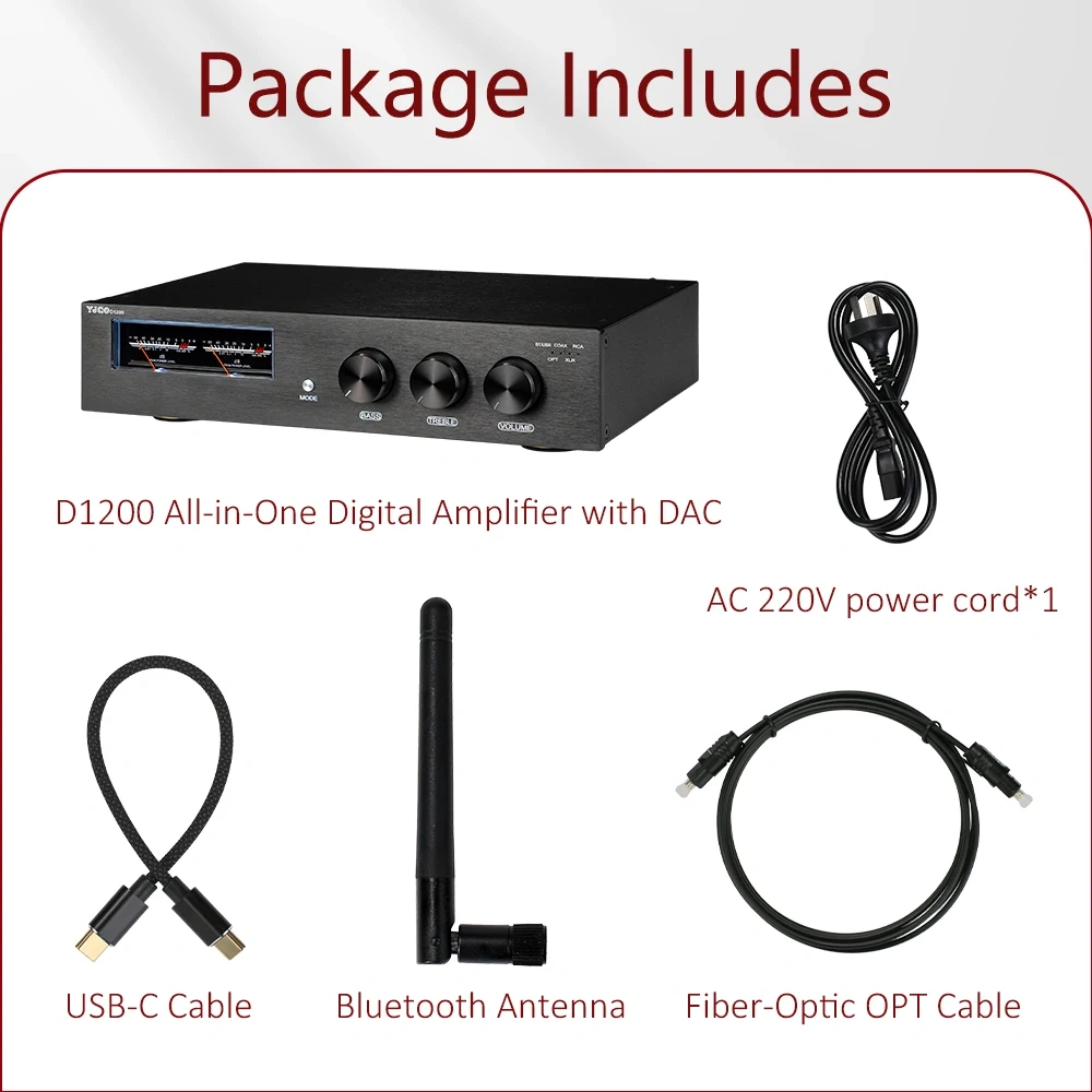 YJCO D1200 Digital Power Amplifier Dual TPA3255 Chip ES9038Q2M DAC Bluetooth5.4 LDAC XLR Balanced USB HIFI Stereo Amp 600W*2 MAX