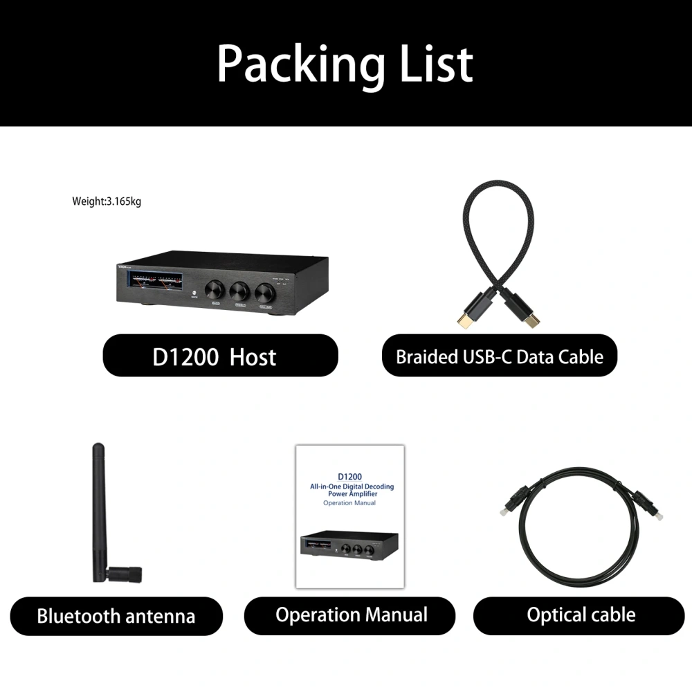 YJCO D1200 Digital Power Amplifier Dual TPA3255 Chip ES9038Q2M DAC Bluetooth5.4 LDAC XLR Balanced USB HIFI Stereo Amp 600W*2 MAX