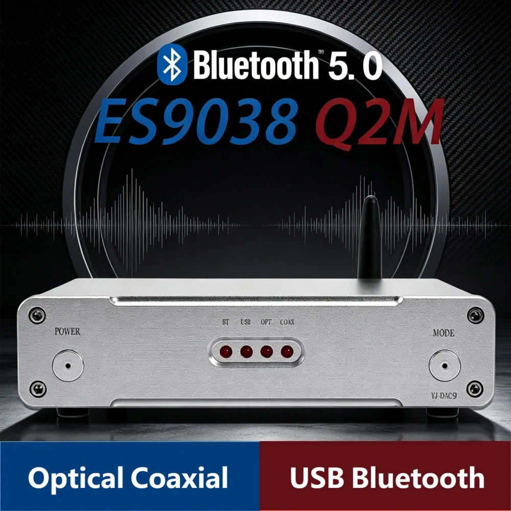 YJCO ES9038 Q2M DAC Decoder XMOS316 USB Bluetooth QCC3034 Optical Coaxial Audio Receiver Support DSD256 PCM384kHz DAC9
