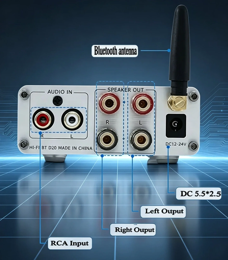 YJCO D100B Dual Core Power Amplifier TPA3116 High-power 100W 2.0 Hifi Digital Bluetooth 5.0 with Treble Bass Control Home Audio