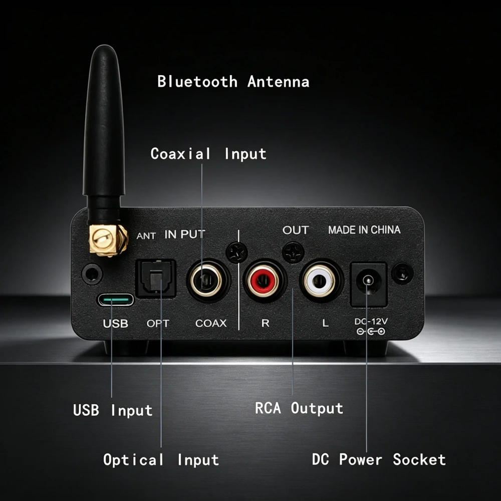 YJCO DAC Headphone Amplifier HIFI QCC3084 Bluetooth 5.4 ES9039 Coaxial Fiber USB Input 24bit 96K DC12V Headphone Amp
