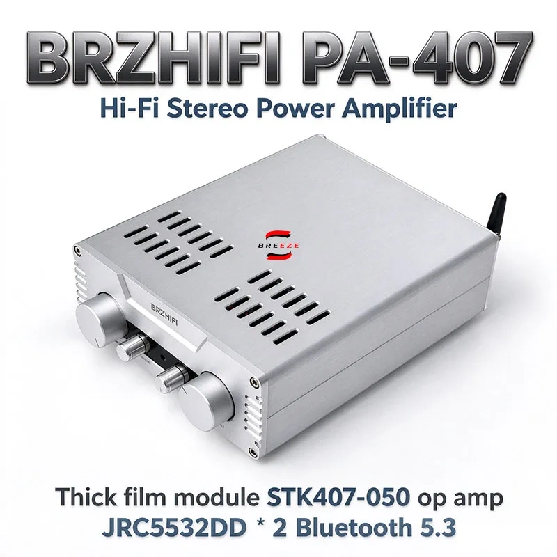 BRZHIFI New PA-407 Hi-Fi Thick-Film Amplifier, High-Fidelity Bluetooth 5.3 Desktop Home Power Amplifier