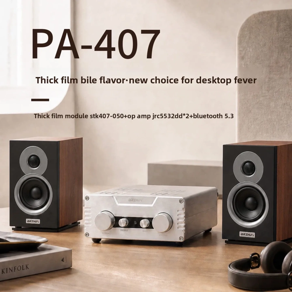BRZHIFI New PA-407 Hi-Fi Thick-Film Amplifier, High-Fidelity Bluetooth 5.3 Desktop Home Power Amplifier