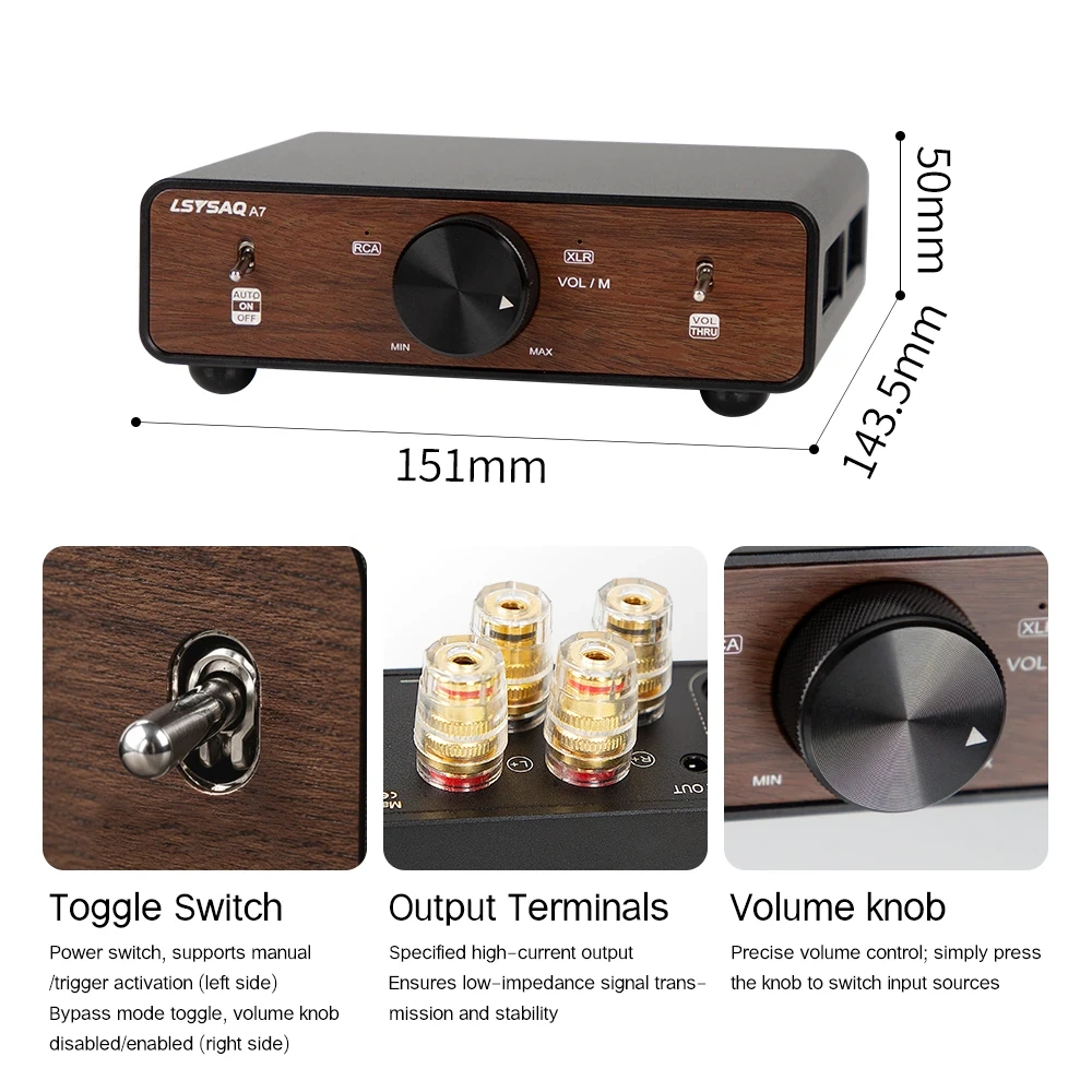 LSYSAQ A7 HiFi Digital Power Amplifier TPA3255 Dual Chip Stereo Class D Amp RCA XLR Input 250W×2 4Ω High Power Home Audio