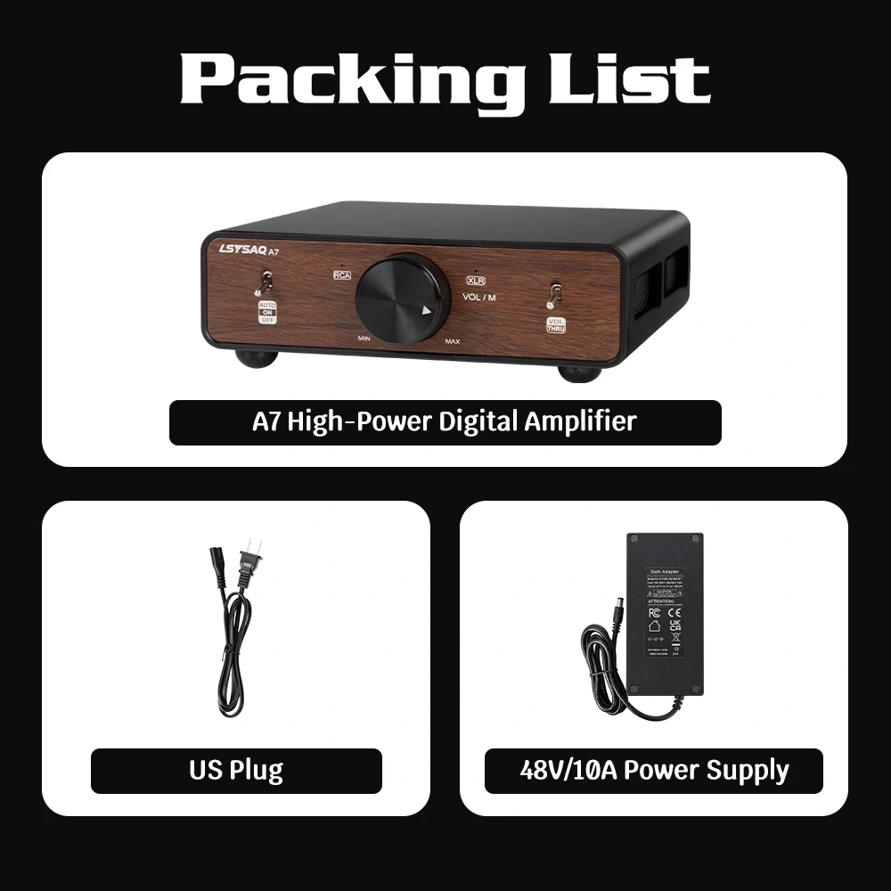 LSYSAQ A7 HiFi Digital Power Amplifier TPA3255 Dual Chip Stereo Class D Amp RCA XLR Input 250W×2 4Ω High Power Home Audio