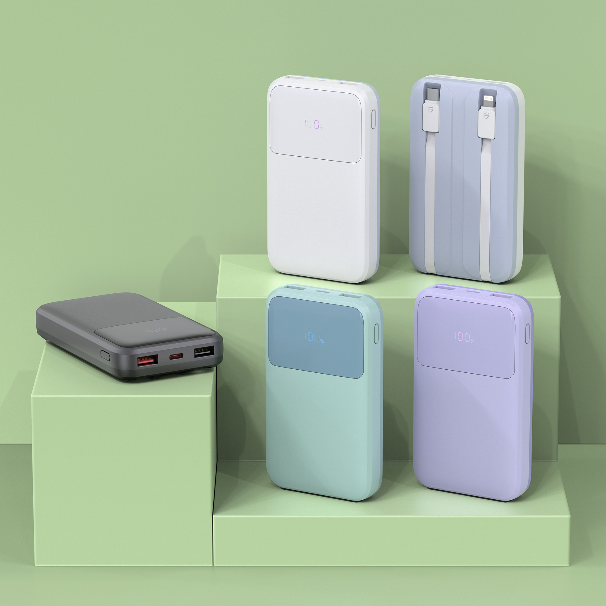 22.5W Fast-charging Power Bank with Built-in Cables