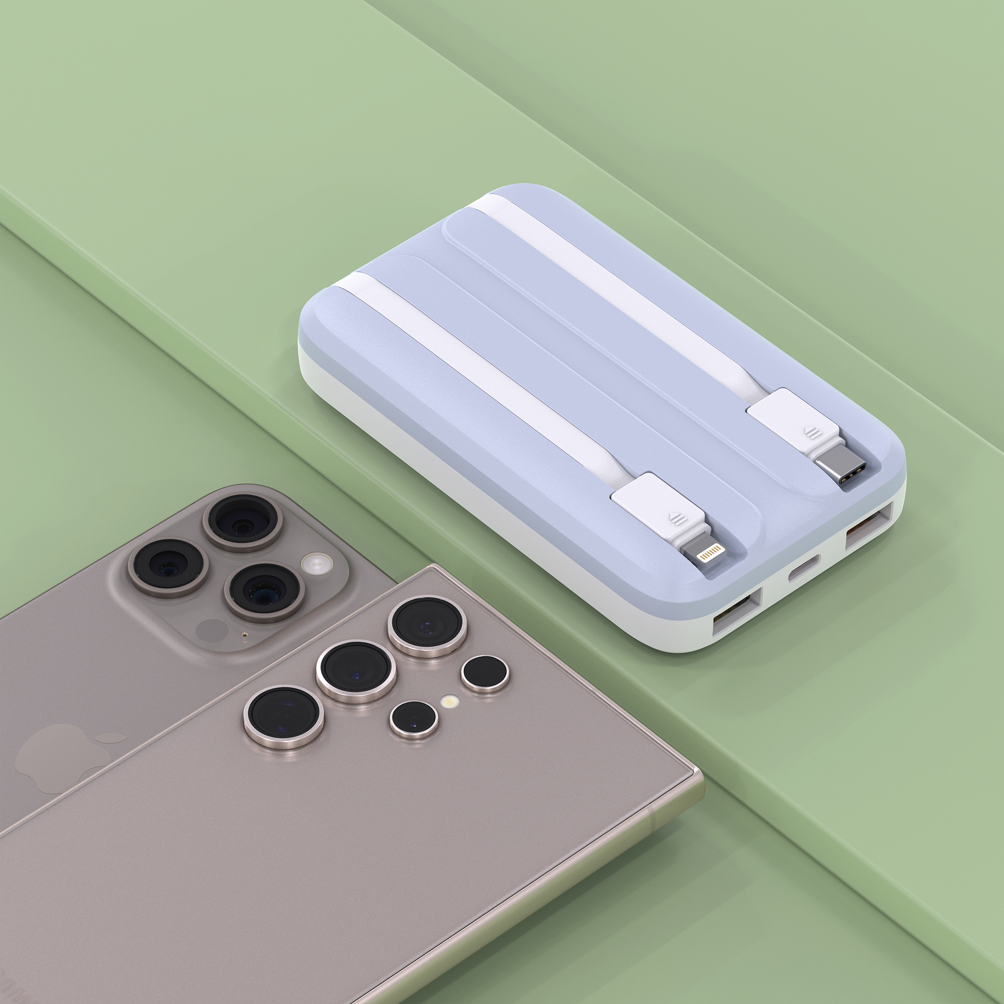 22.5W Fast-charging Power Bank with Built-in Cables
