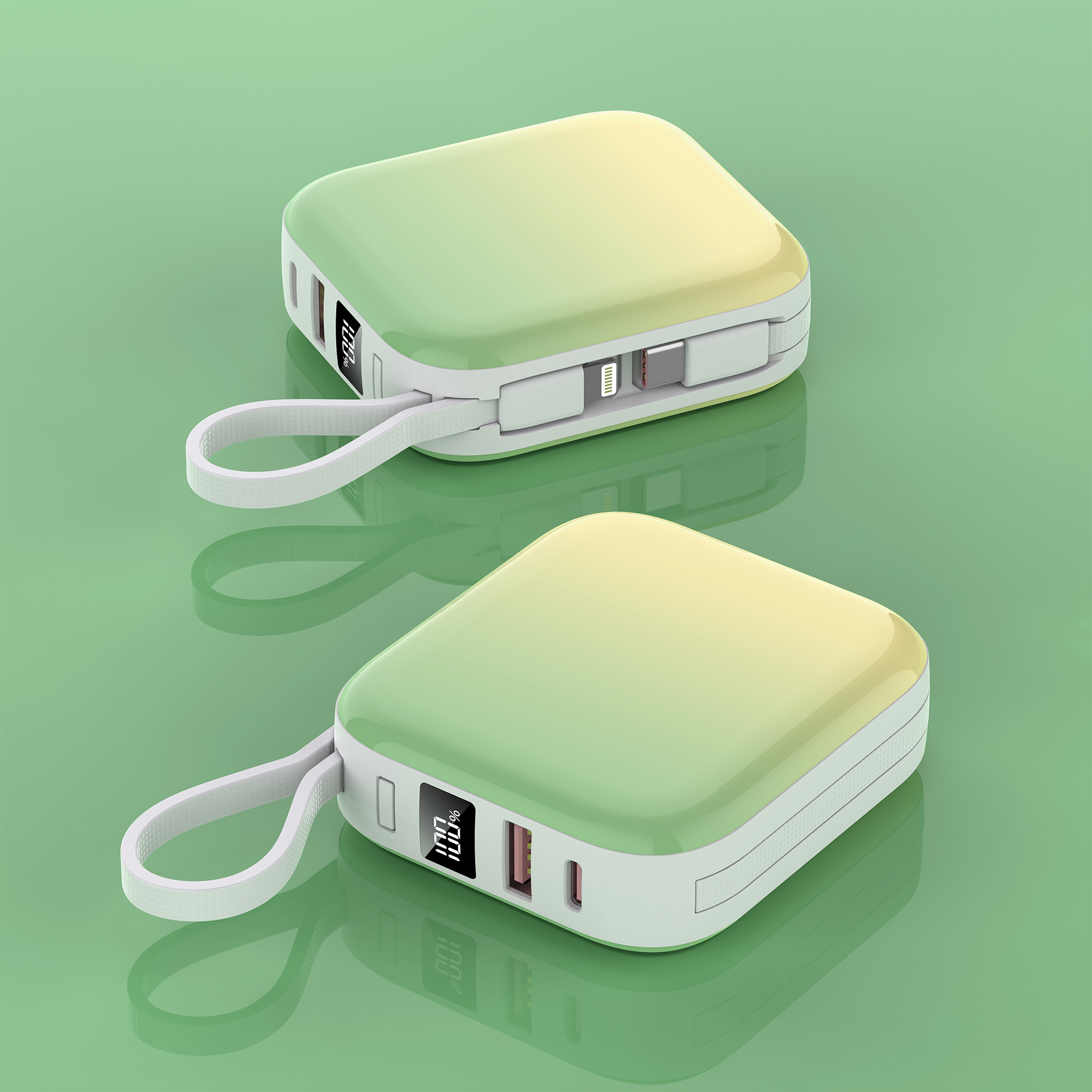 Gradient Color Fast-charging Mini Power Bank with Built-in Cable