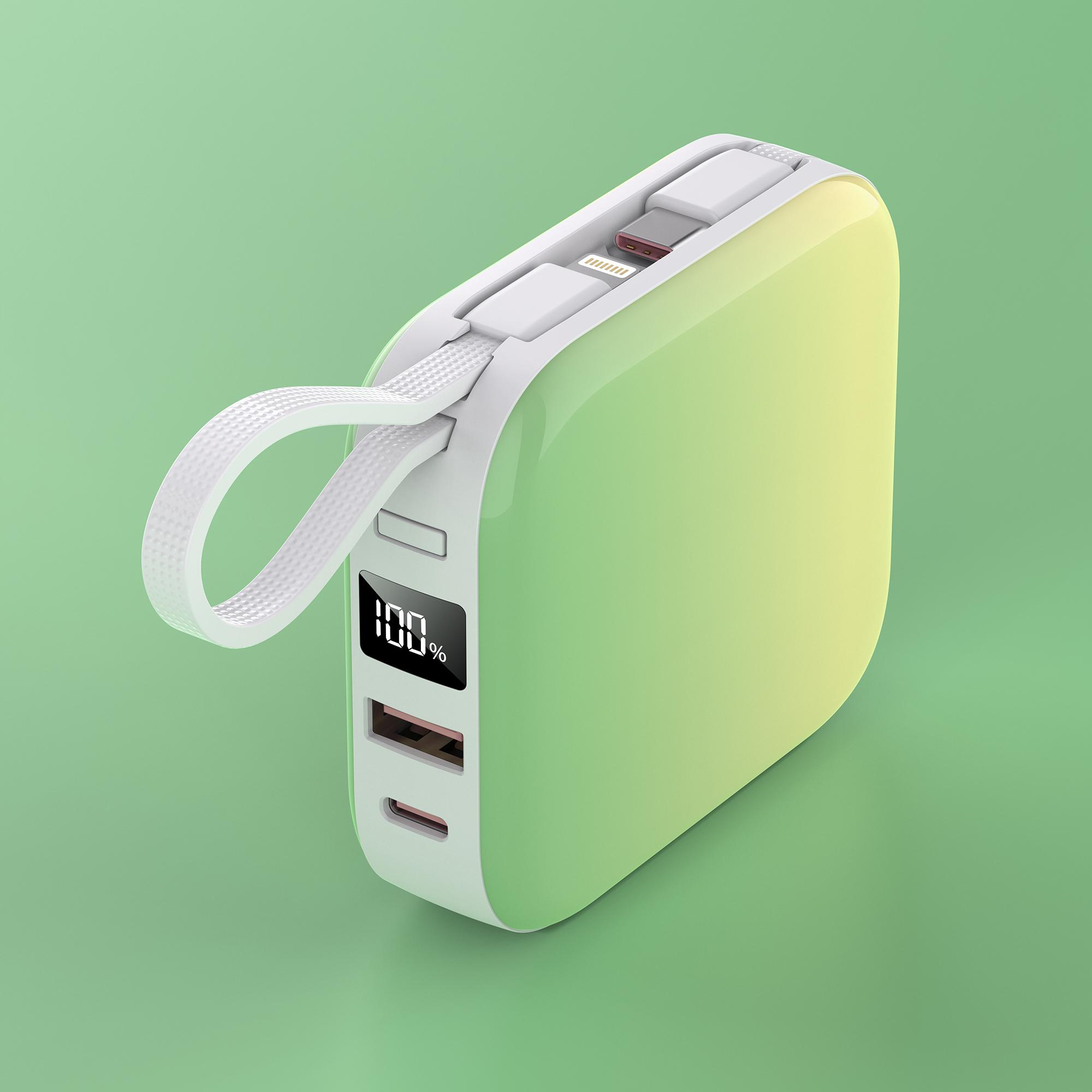 Gradient Color Fast-charging Mini Power Bank with Built-in Cable
