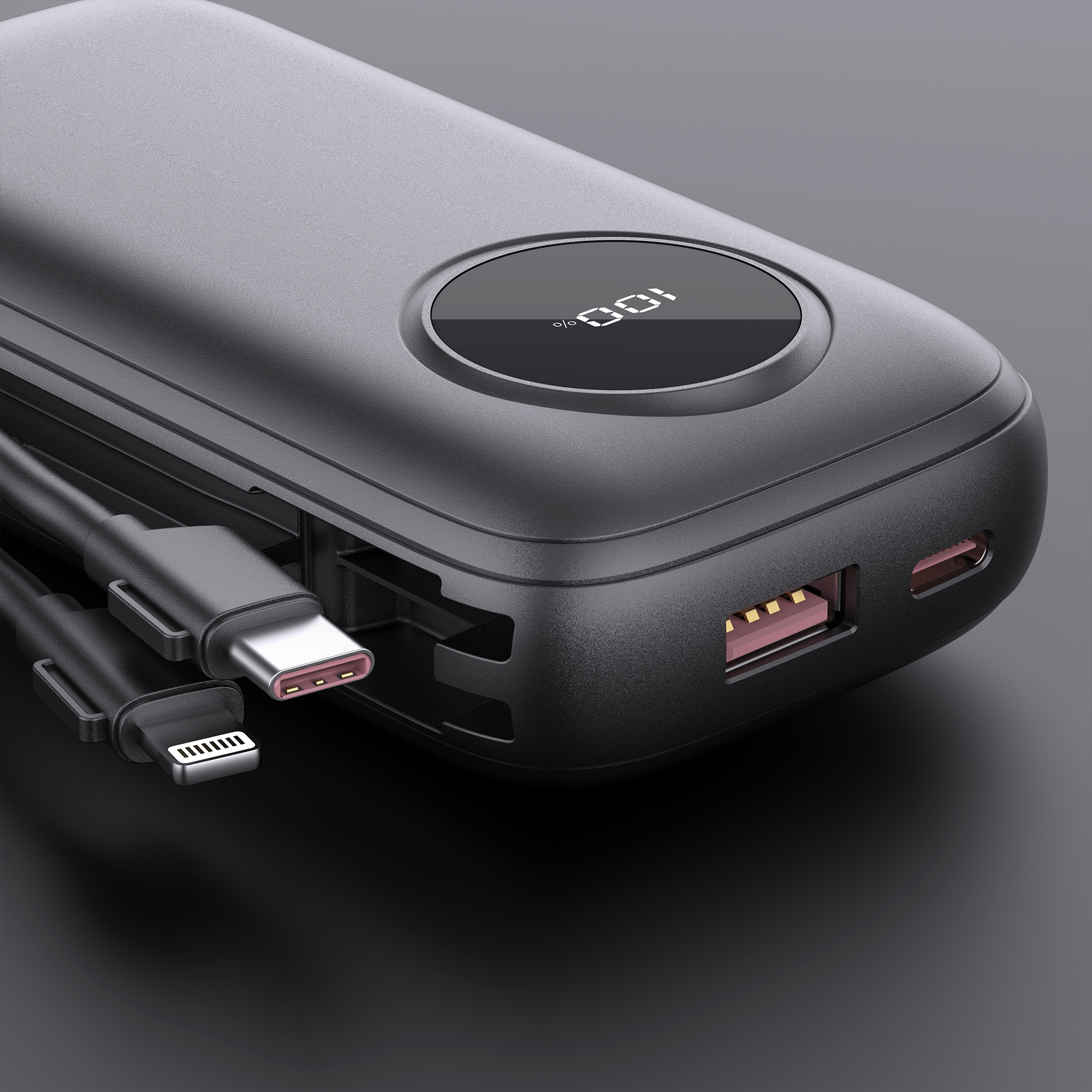22.5W max Fast-charging Power Bank with Built-in Cables
