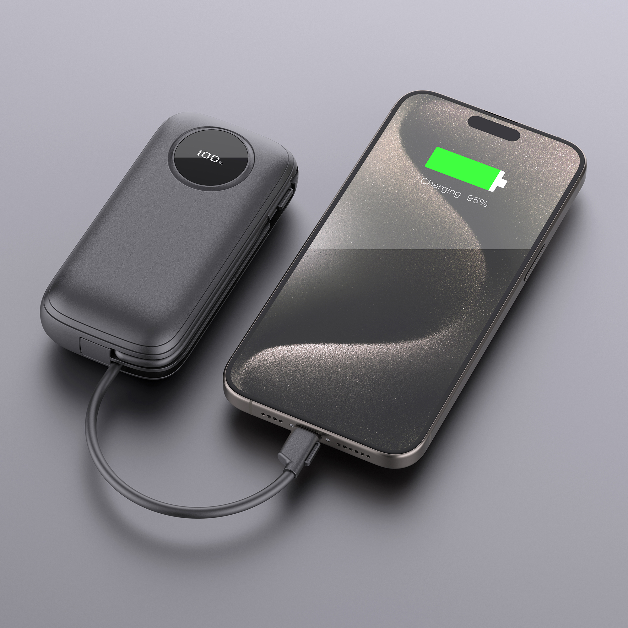 22.5W max Fast-charging Power Bank with Built-in Cables