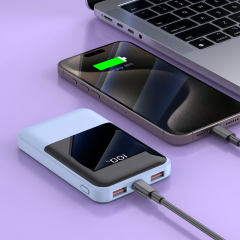 22.5W Fast-charging Slim Power Bank with Built-in Cables
