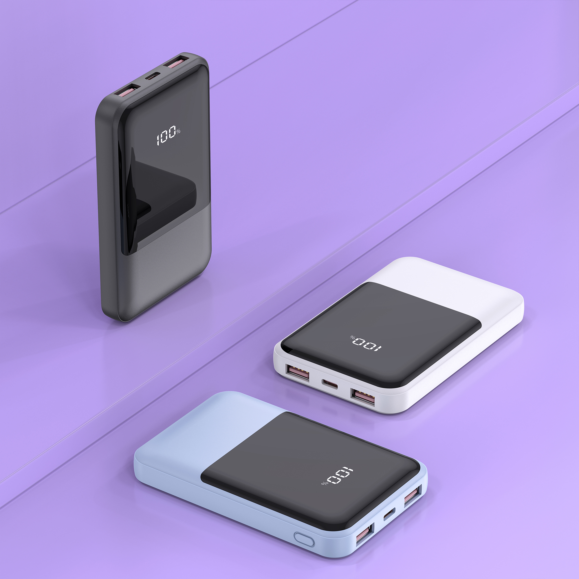 22.5W Fast-charging Slim Power Bank with Built-in Cables