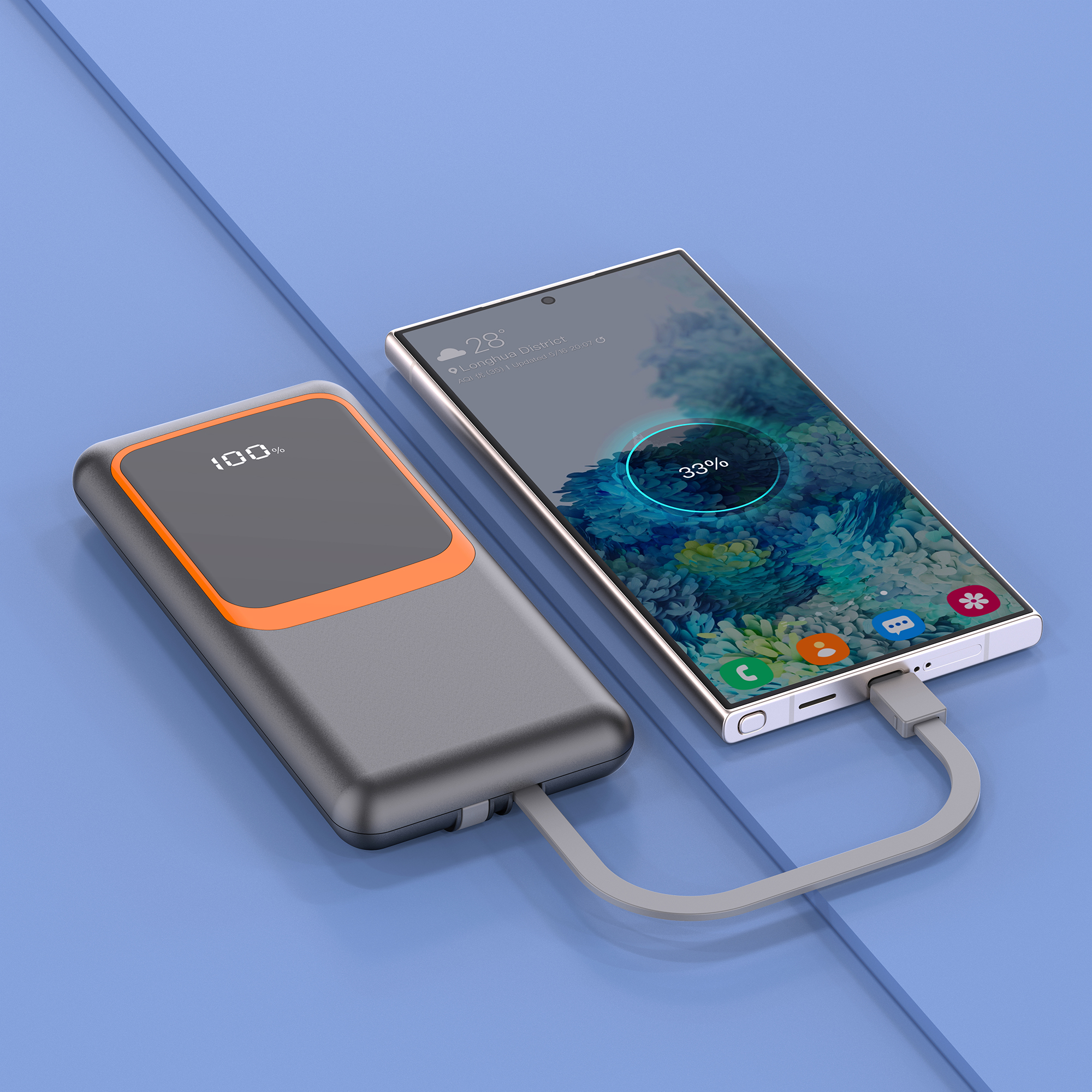 22.5W +PD20W Fast-charging Power Bank with Built-in Cables