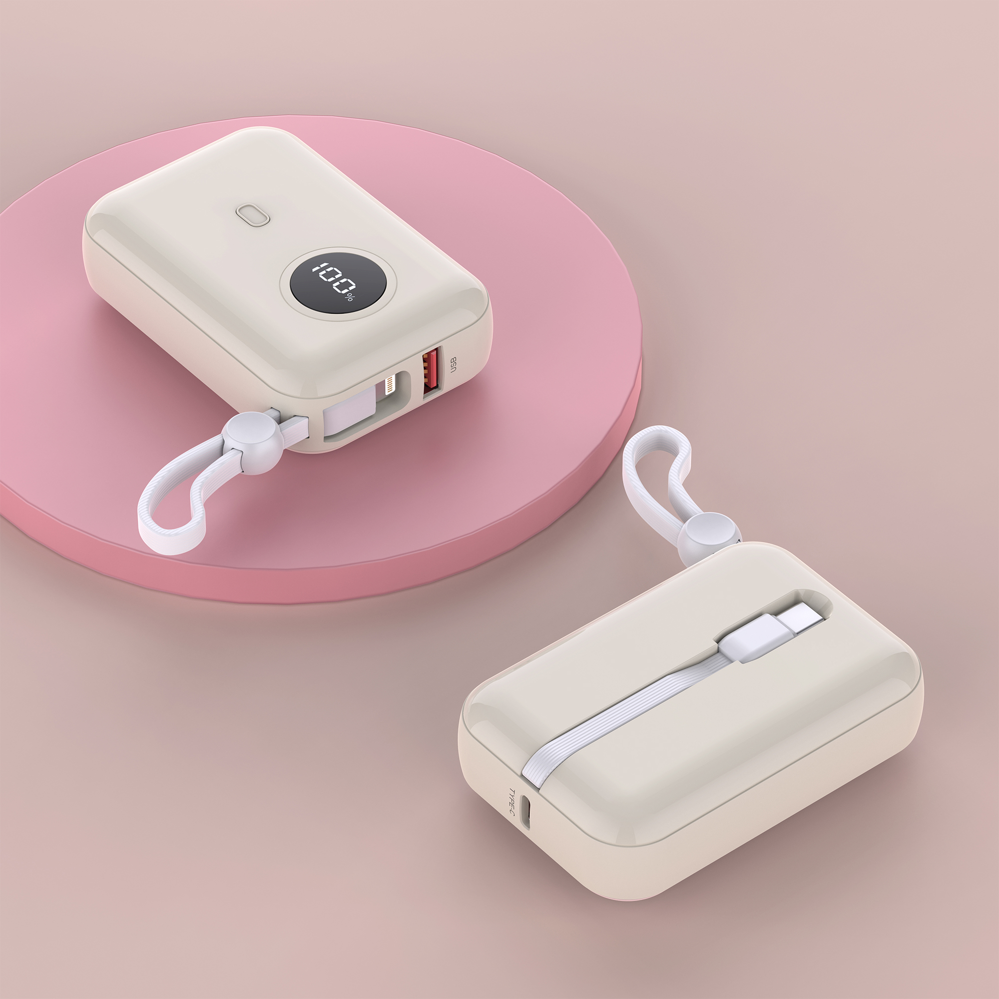 22.5W max Fast-charging Mini Power Bank with Built-in Cable