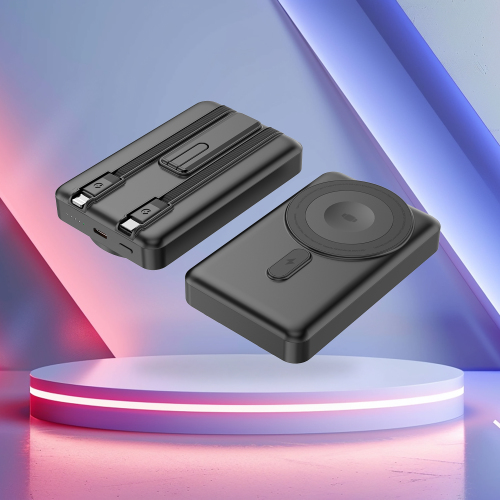 Magnetic Wireless Power Bank with Foldable Stand and Built-cables