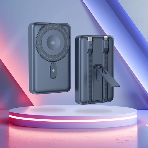 Magnetic Wireless Power Bank with Foldable Stand and Built-cables
