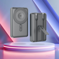 Magnetic Wireless Power Bank with Foldable Stand and Built-cables