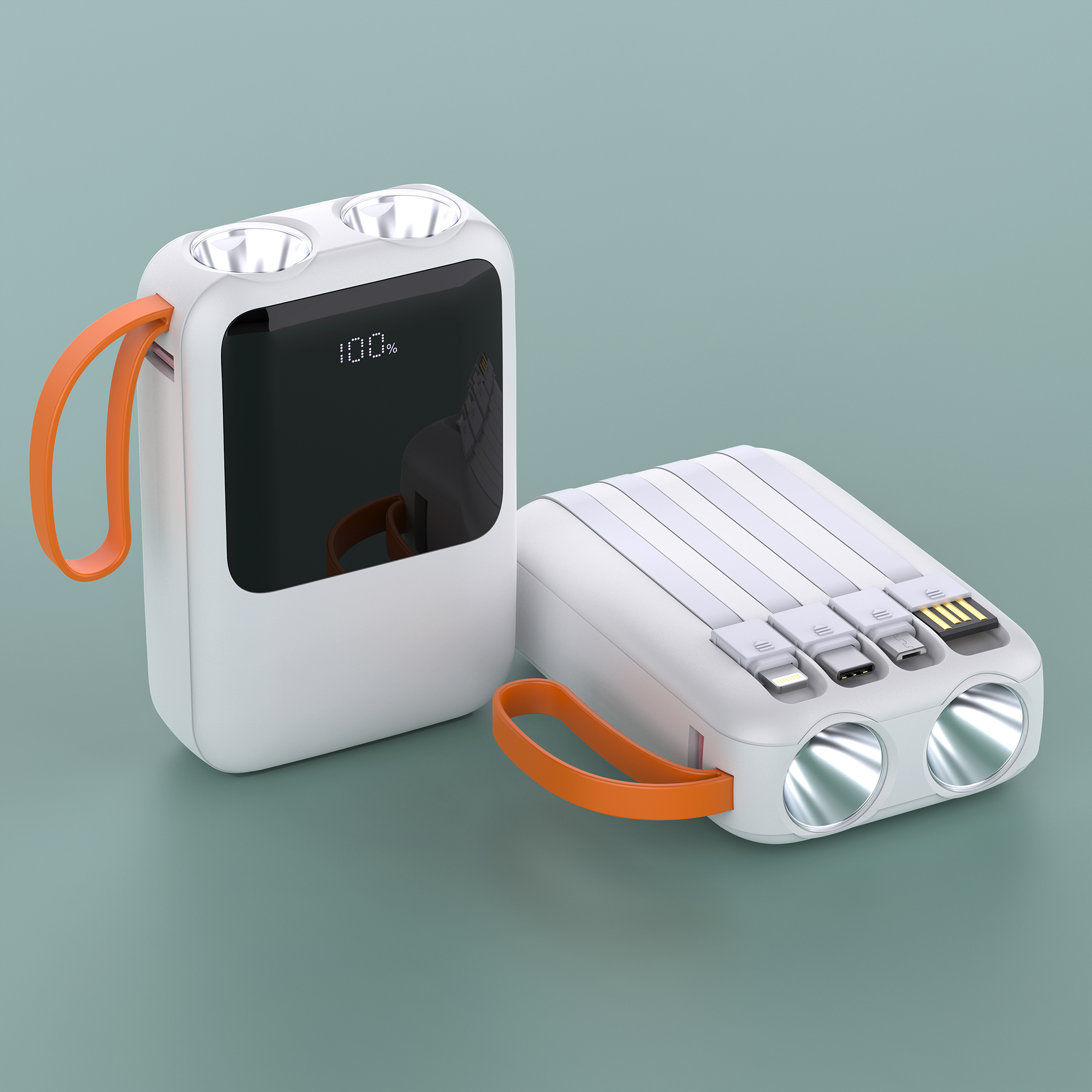 22.5W Fast-charging Power Bank with Built-in Cables & Flash-light