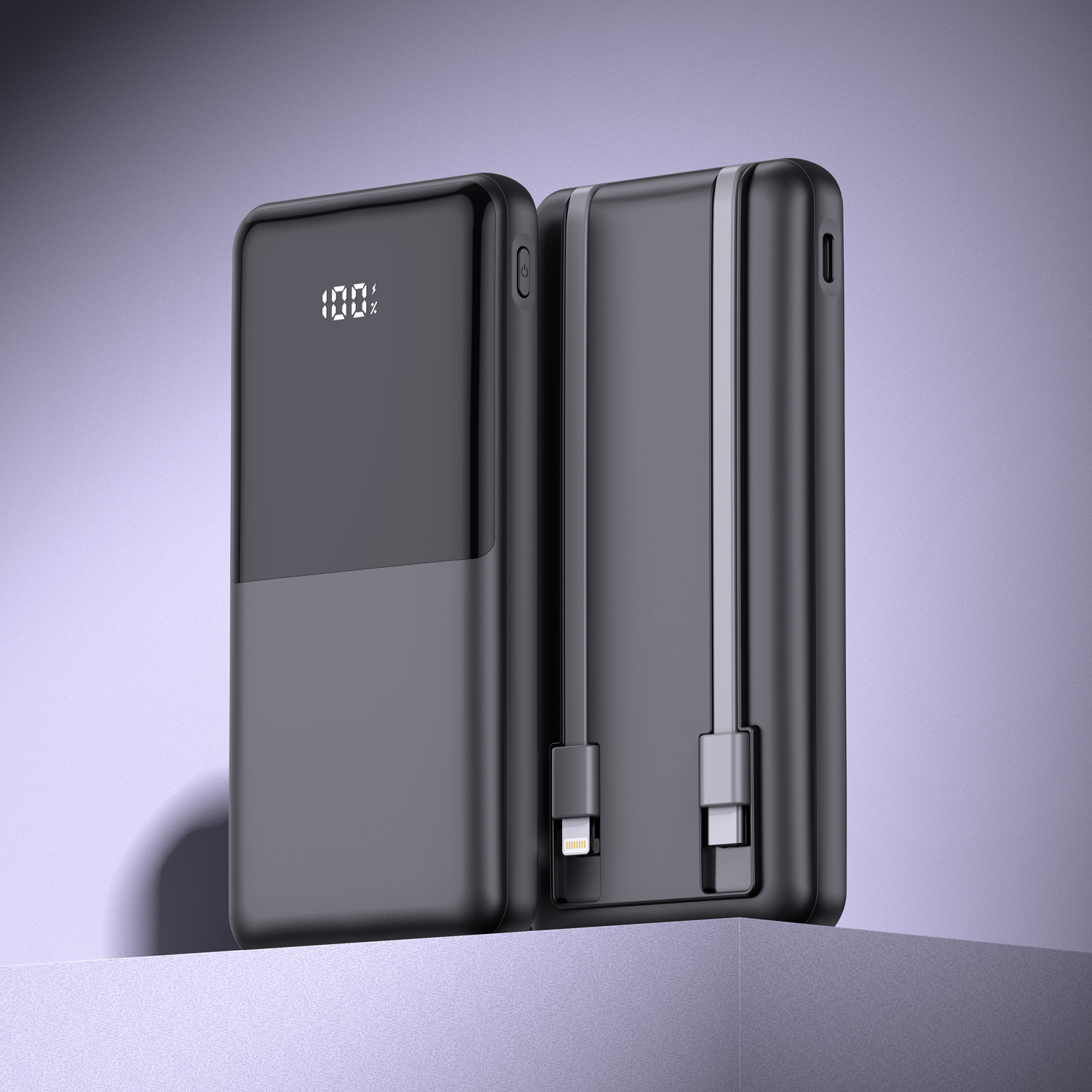 Fast-charging Power Bank with Built-in Cables