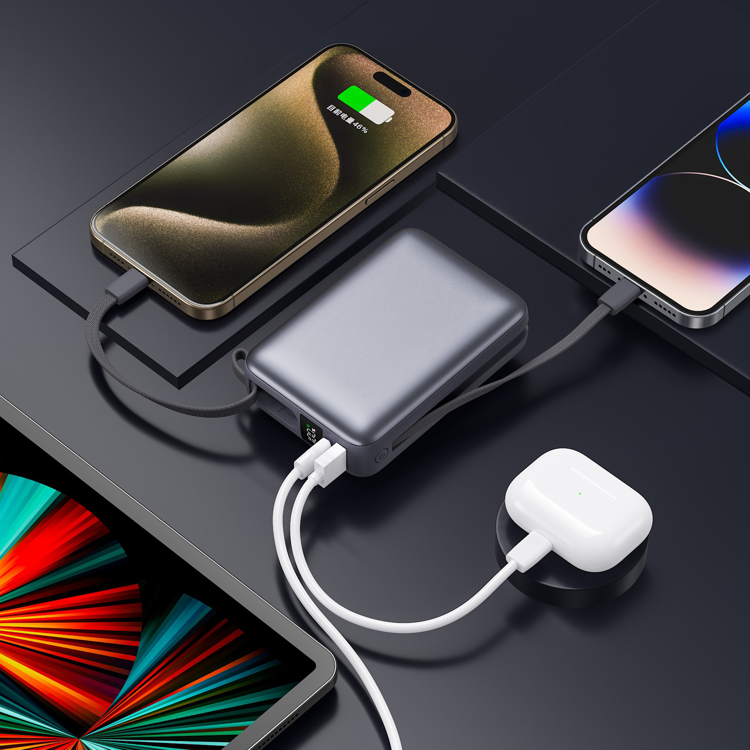 20000 mAh PD 20W Mini-Case Power Bank with Built-in Type-C Cable