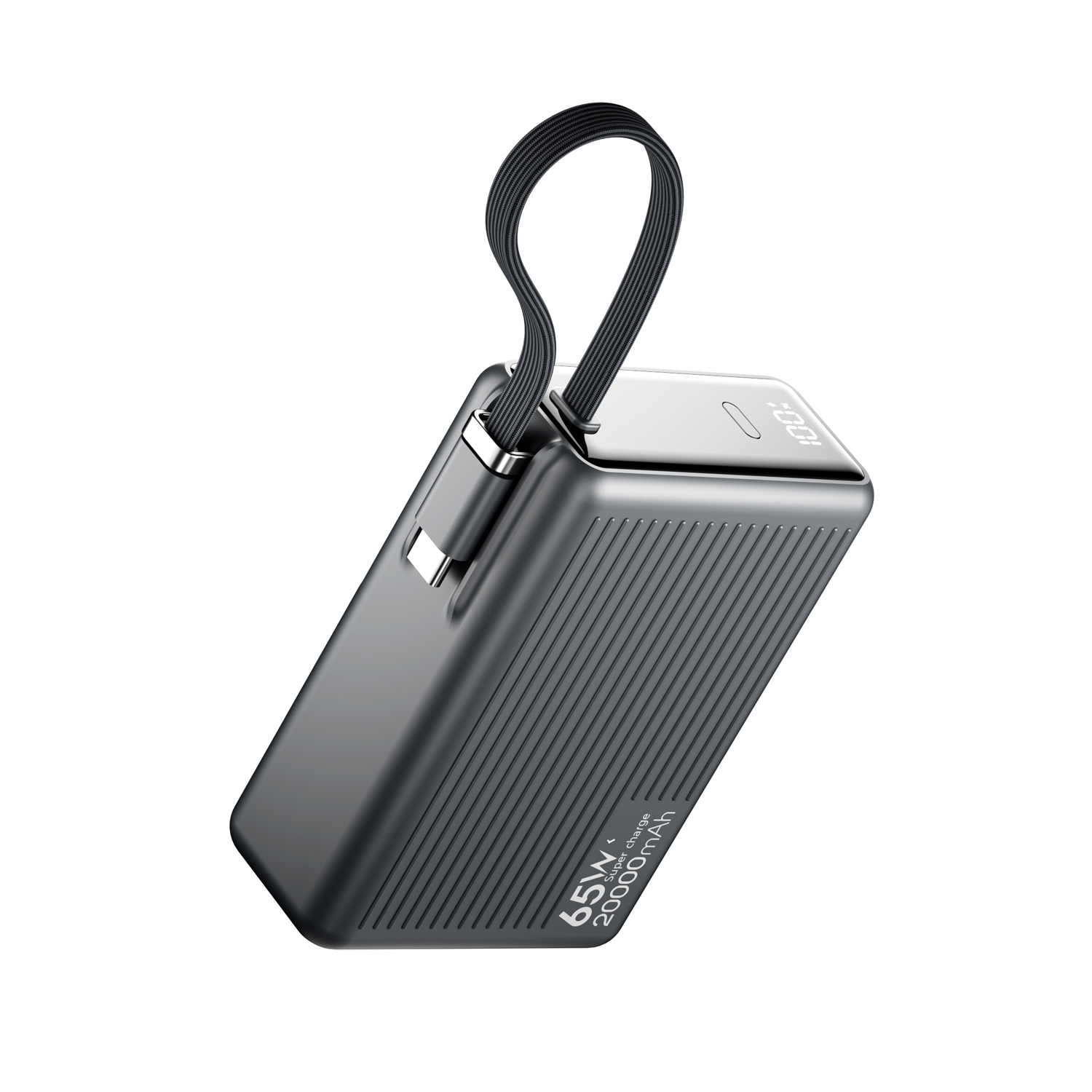 3-in-1 PD65W 20000mAh power bank integrated USB-C cables