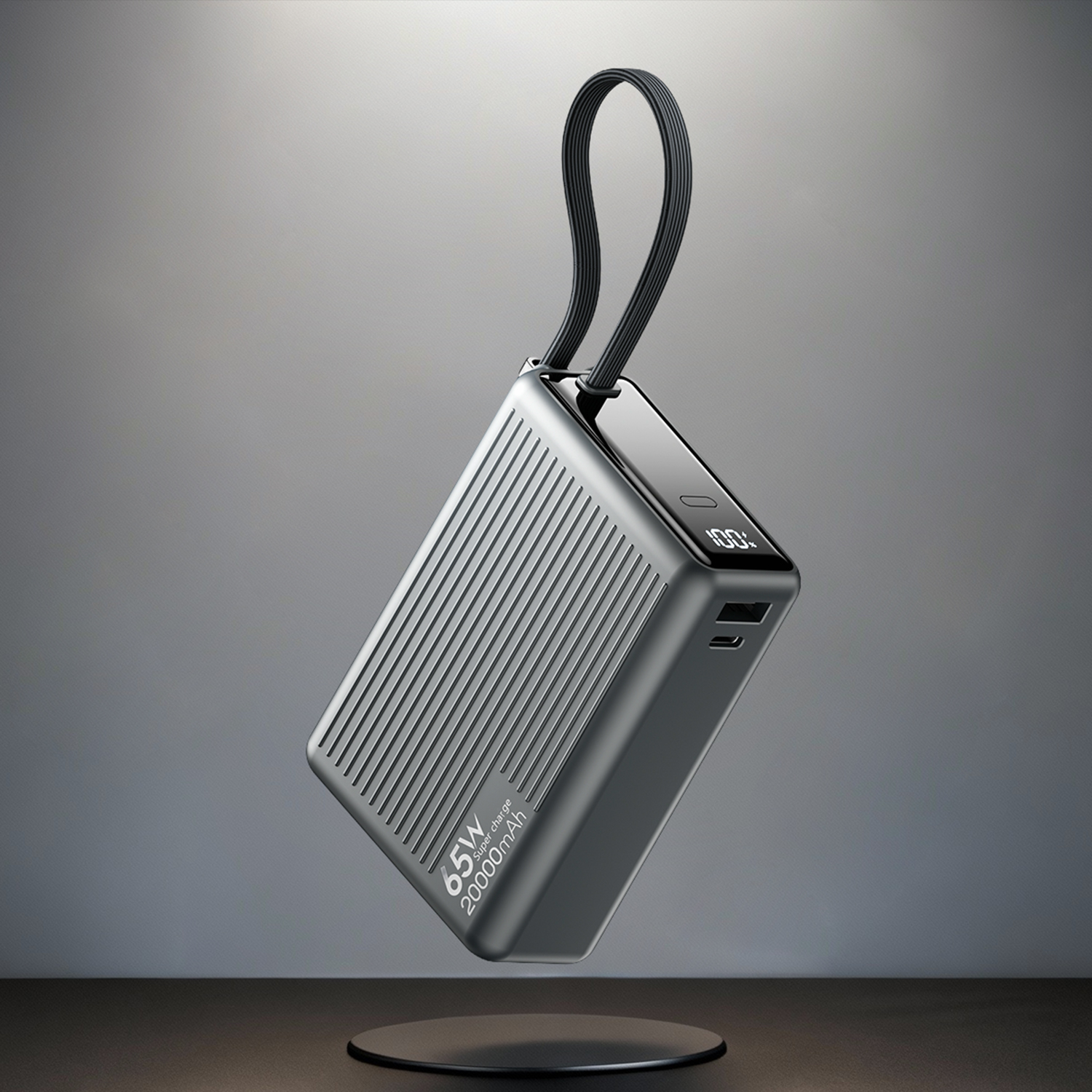 3-in-1 PD65W 20000mAh power bank integrated USB-C cables