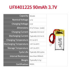 UFX 401225 90mAh 3.7V-리튬 폴리머 셀 솔루션