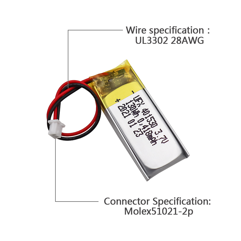 리튬이온 폴리머 셀 공장 전문적으로 맞춤형 독특한 모양의 배터리 제작 UFX 401530 130mAh 3.7V