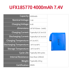 중국 리튬 이온 전지 제조업체 맞춤형 공기 청정기 배터리 UFX 654065-5C 1900mAh 3.7V 5C 방전 배터리 팩