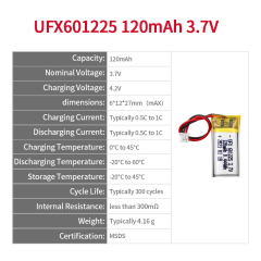 중국 리튬 이온 전지 제조업체 맞춤형 공기 청정기 배터리 UFX 654065-5C 1900mAh 3.7V 5C 방전 배터리 팩