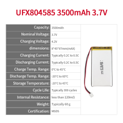 전문 폴리머 리튬 이온 전지 제조업체 대용량 태블릿 PC 배터리 생산 UFX 804585 3500mAh 3.7V