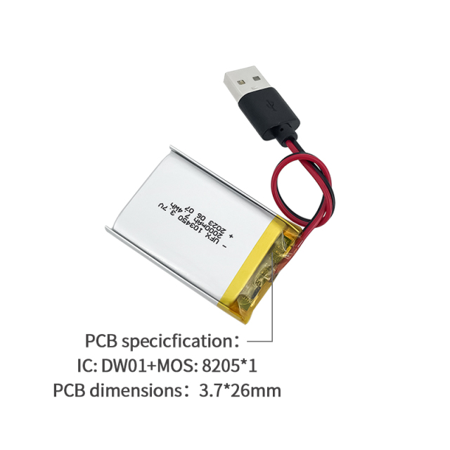 Polymer Lithium-ion Cell Manufacturer Wholesale Medical Wearable Equipment Rechargeable Battery UFX103450 2000mAh 3.7V Rechargeable Li-po Battery