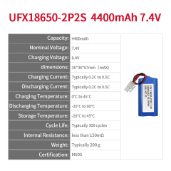중국 폴리머 리튬 이온 전지 제조업체 맞춤형 지문인식 잠금장치용 배터리 UFX 18650-2P2S 4400mAh 3.7V 충전식 리튬 폴리머 배터리 팩